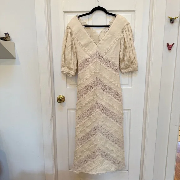 Zimmermann | Dresses | Zimmermann Cream Midi Dress With Lace Details |  Poshmark